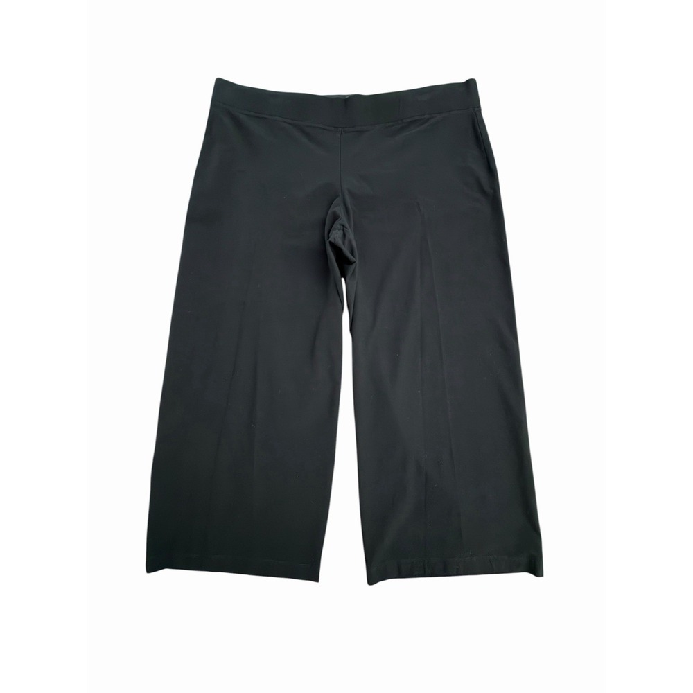 Eileen Fisher Straight Wide Leg Jersey Pants Women's Large‎ Black Stretch #YZ3-4